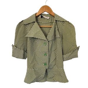 Mademoiselle Paris 70s vibes retro button down peplum blouse